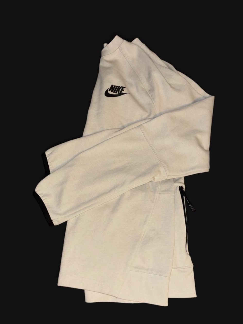Nike Tech Men’s Cream Crewneck Sweatshirt with Black Logo